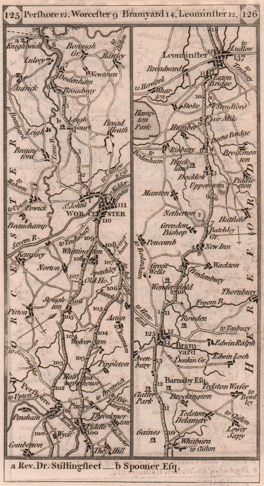 Pershore - Worcester - Bromyard - Leominster road strip map PATERSON 1803